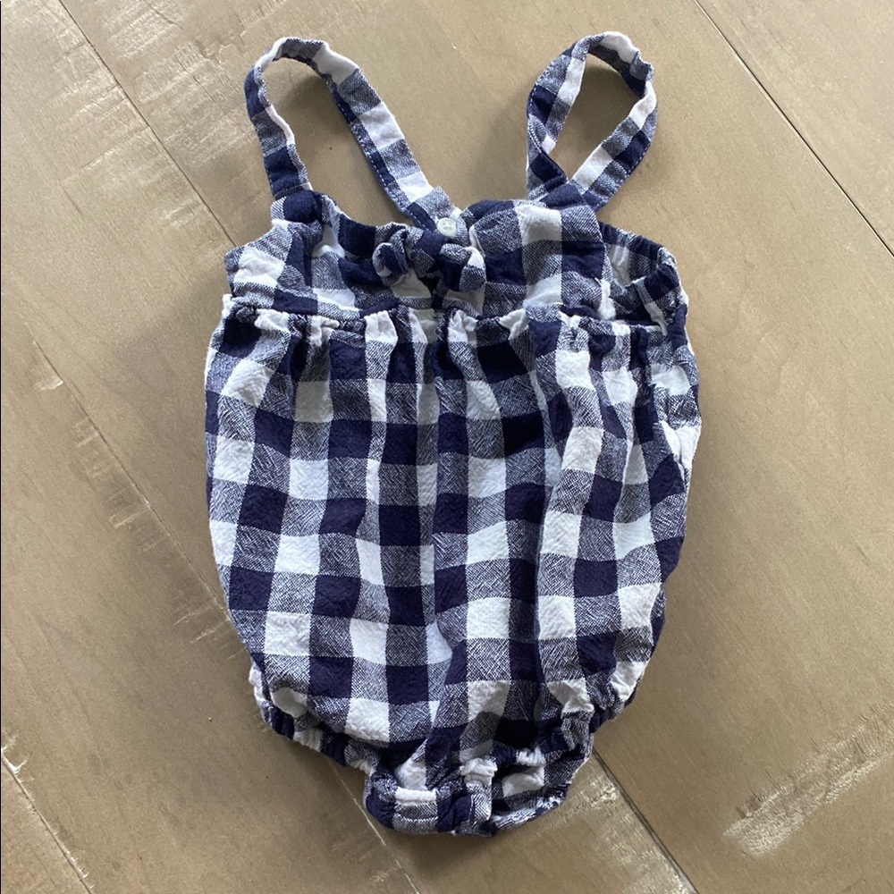 Navy and White Checkered Baby Romper